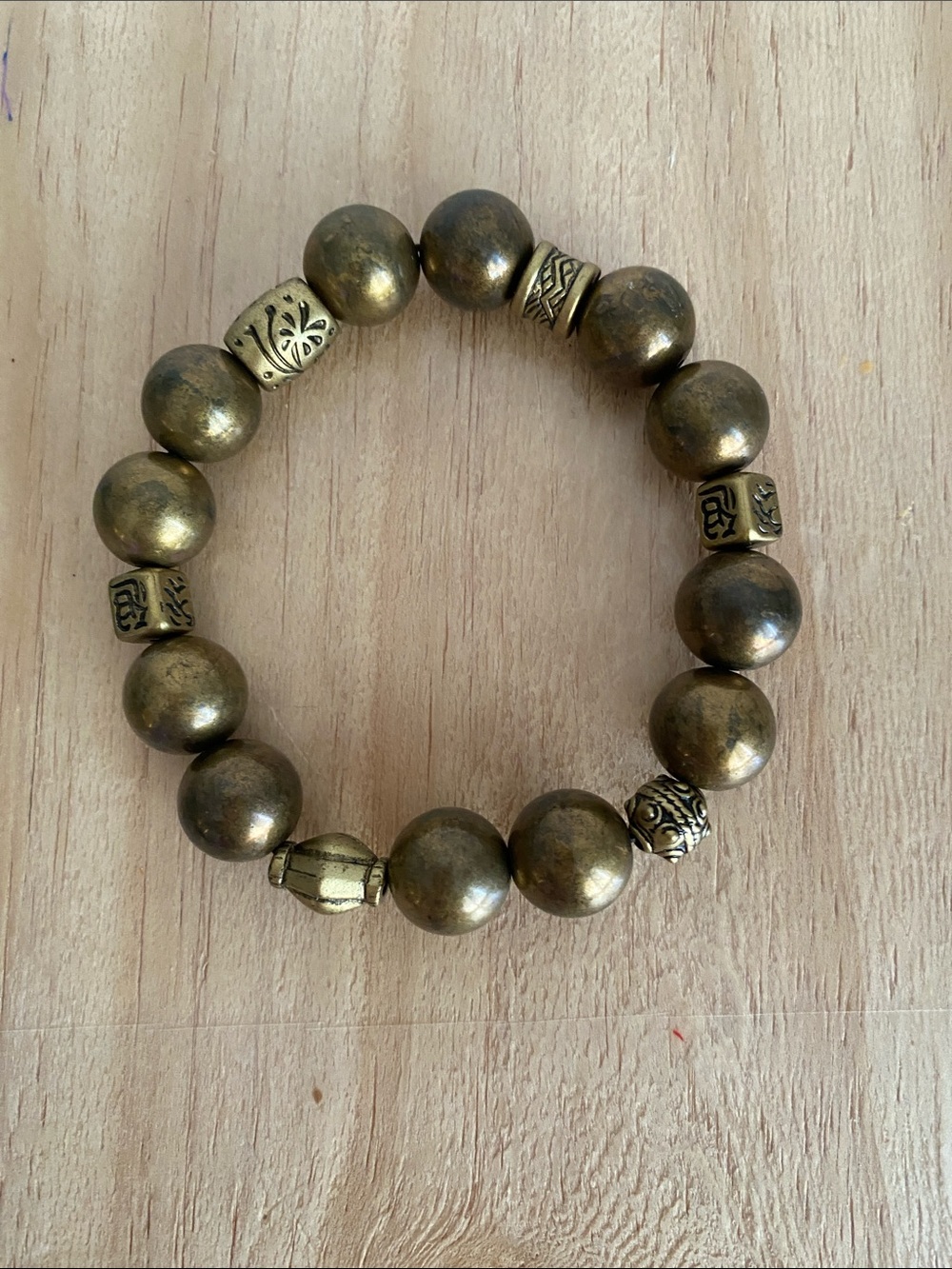 Antique Gold Beaded Stretch Bracelet Unisex Jewelry